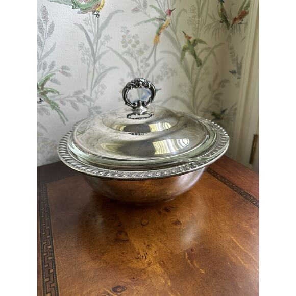 Vtg Eales Fire King 1779 Silverplated Server Clear Glass Nested Bowl Anchor Hock - Picture 1 of 7